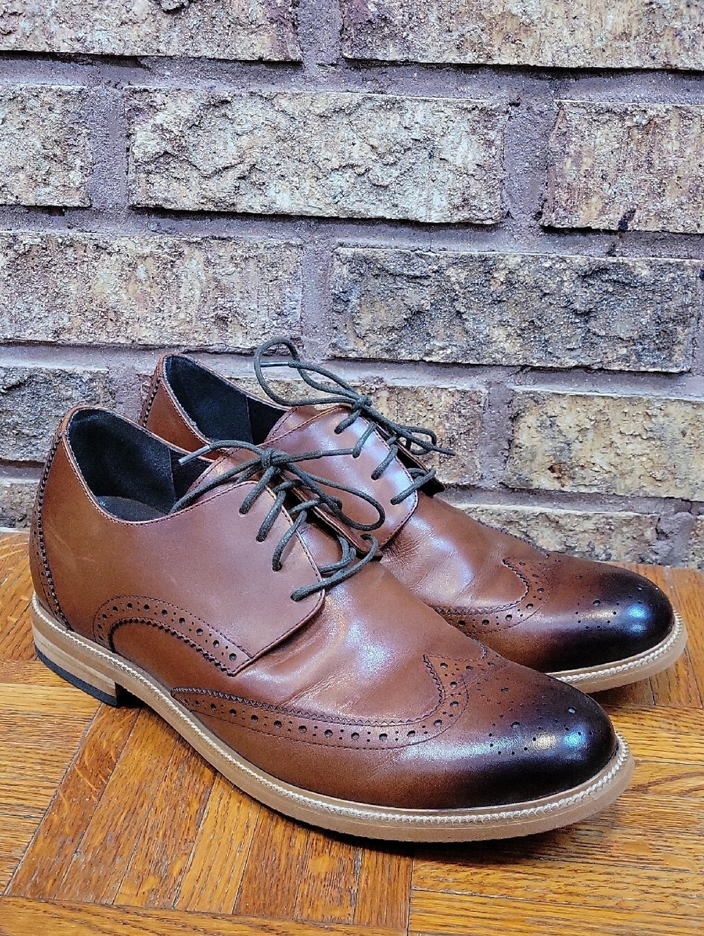 CHAMARIPA Wingtip Oxford Elevator Dress Shoes Brown Leather Brogue 265 8/8.5